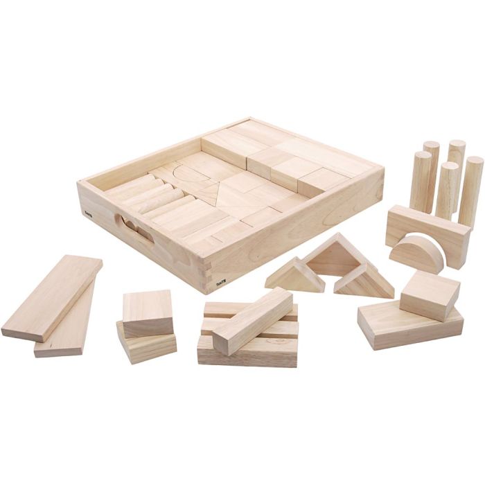 Stora Träklossar, D: max 1,5, L: Max 21 cm, B: Max 7 cm, stl. 45.5x38,5x7,2 cm, 54 delar/ 1 set