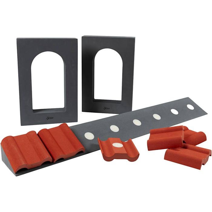 Fönster, takpannor och stolpar, H: 3 cm, L: 12 cm, B: 12 cm, 1 st.