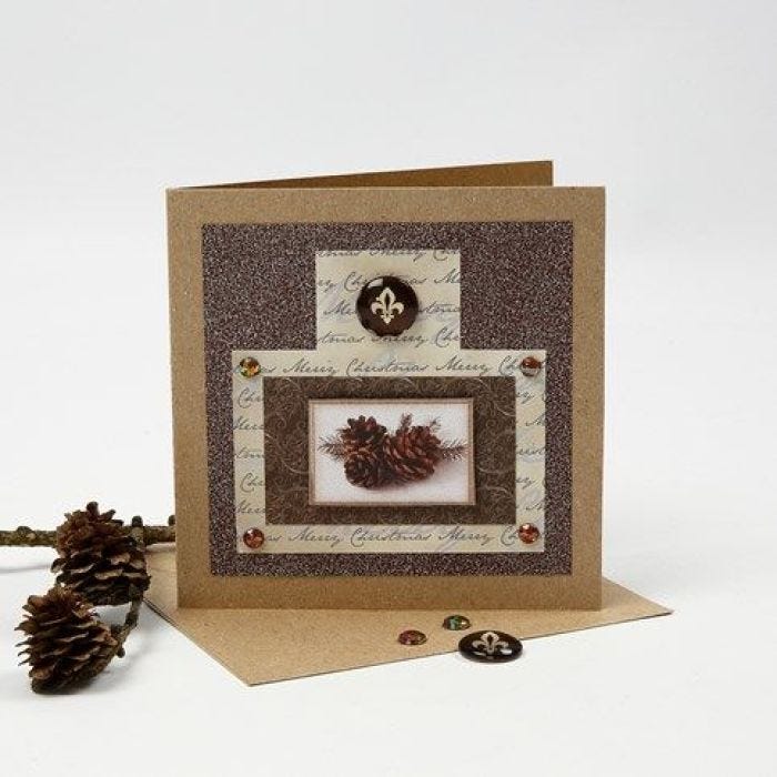 Julkort med glitterfolie, designpapper och cabochon