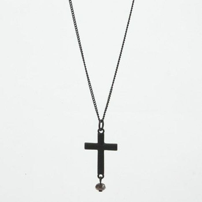 Långt halsband i svart med berlock