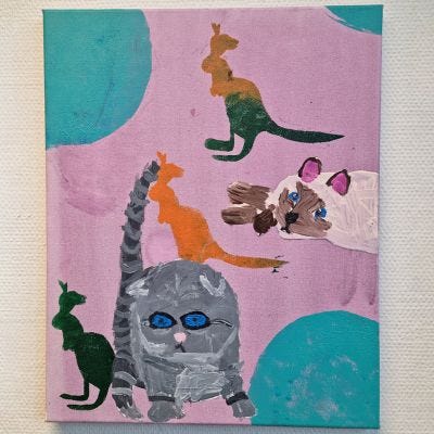 Målning på canvas med stenciltryck