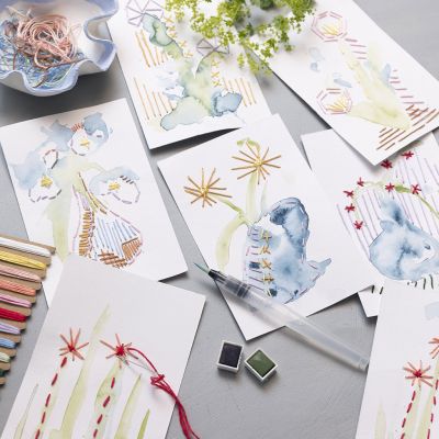 Vattenfärger och broderier