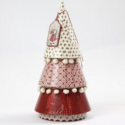 Julgran i papier-maché med decoupage
