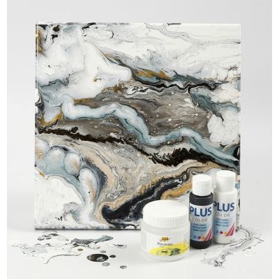 Fluid art på målarduk med hobbyfärg och Pouring-Fluid