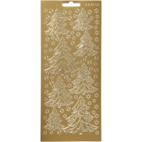 Stickers, julgranar, 10x23 cm, guld, 1 ark