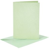 Kort och kuvert, kortstl. 10,5x15 cm, kuvertstl. 11,5x16,5 cm, pärlemor, 120+210 g, ljusgrön, 4 set/ 1 förp.