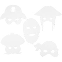 Piratmasker, H: 16-26 cm, B: 17,5-26,5 cm, 230 g, vit, 16 st./ 1 förp.
