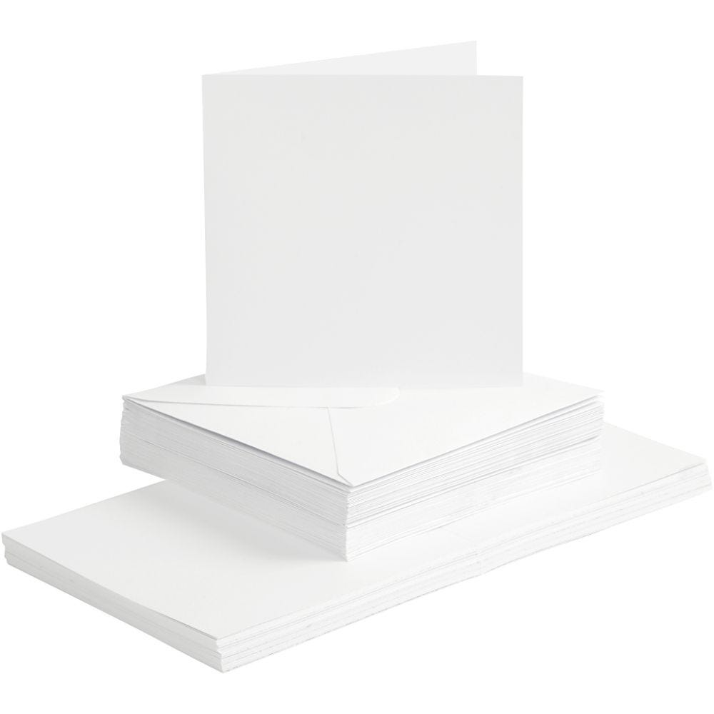 Kort och kuvert, kortstl. 15x15 cm, kuvertstl. 16x16 cm, 120+240 g, vit, 50 set/ 1 förp.