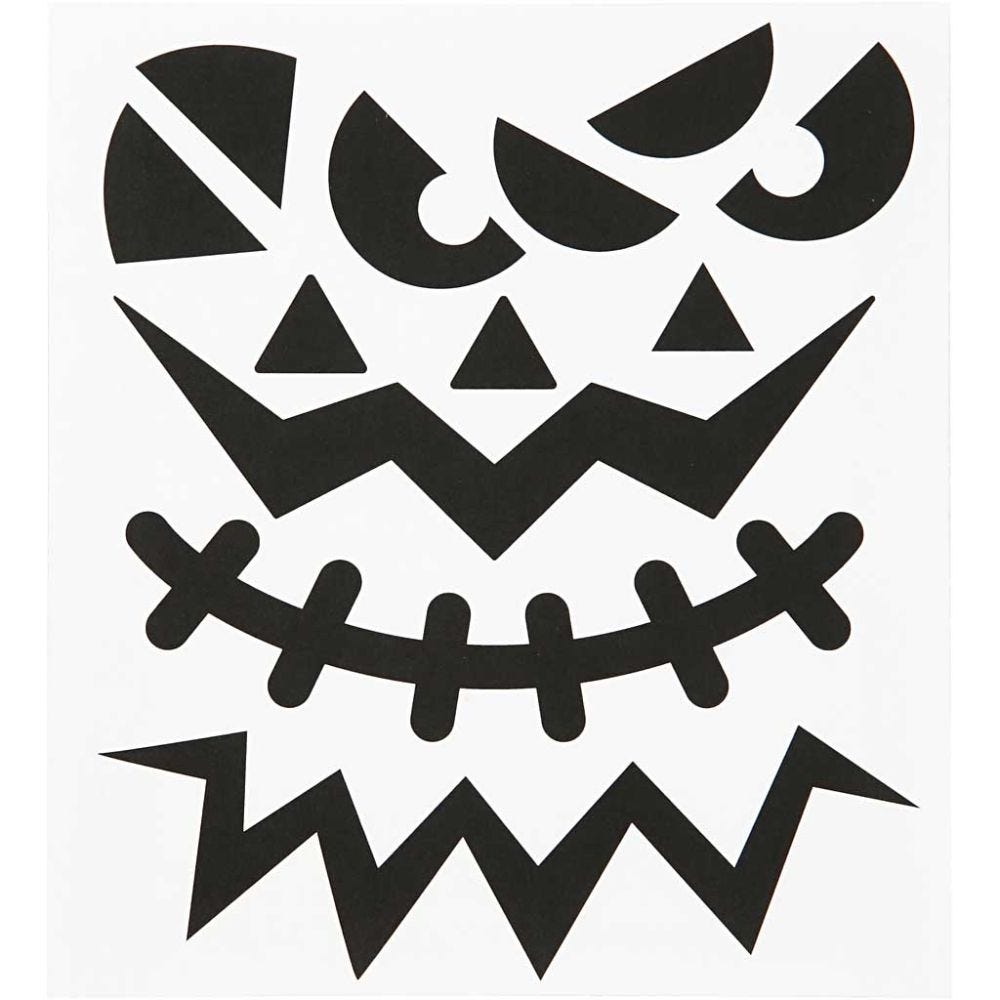 Klistermärken, halloween - stora ansikten, 15x16,5 cm, 1 ark