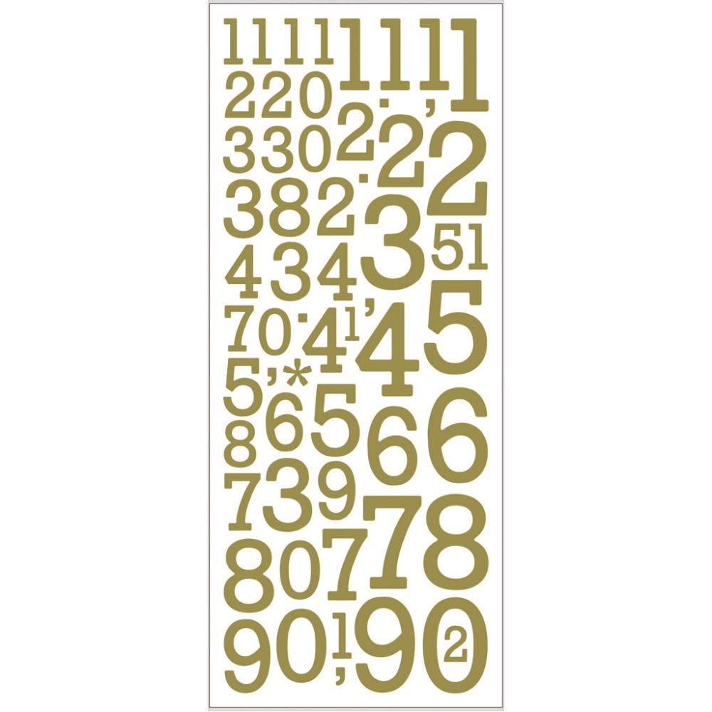 Glitterstickers, siffror, 10x24 cm, guld, 2 ark/ 1 förp.