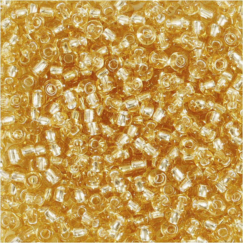 Rocaillepärlor, Dia. 3 mm, stl. 8/0 , Hålstl. 0,6-1,0 mm, guld, 25 g/ 1 förp.