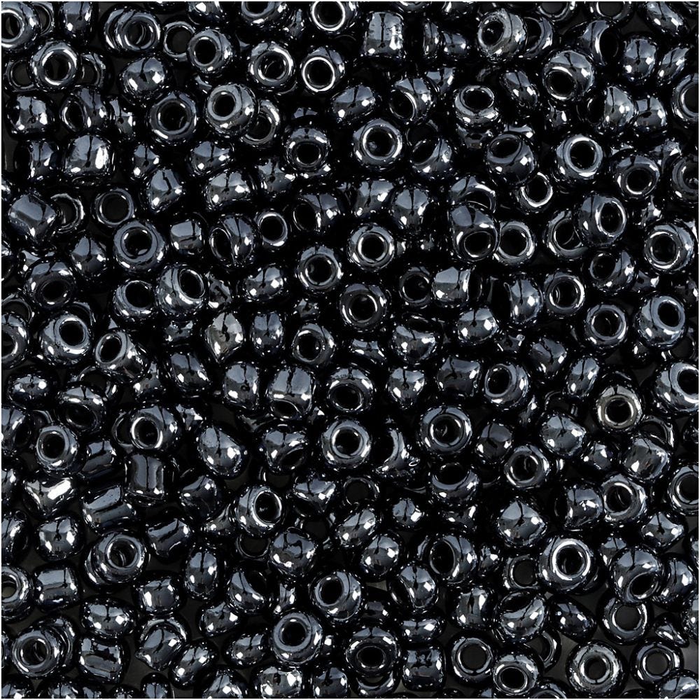 Rocaipärlor, Dia. 3 mm, stl. 8/0 , Hålstl. 0,6-1,0 mm, svartmetallic, 25 g/ 1 förp.