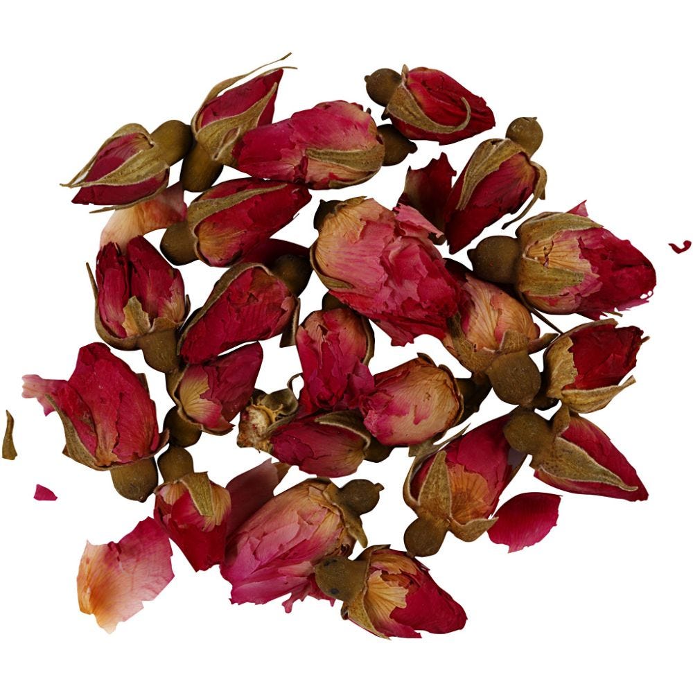 Torkade blommor, Rosenknoppar, L: 1 - 2 cm, Dia. 0,6 - 1 cm, 15 g, mörkrosa, 1 förp.