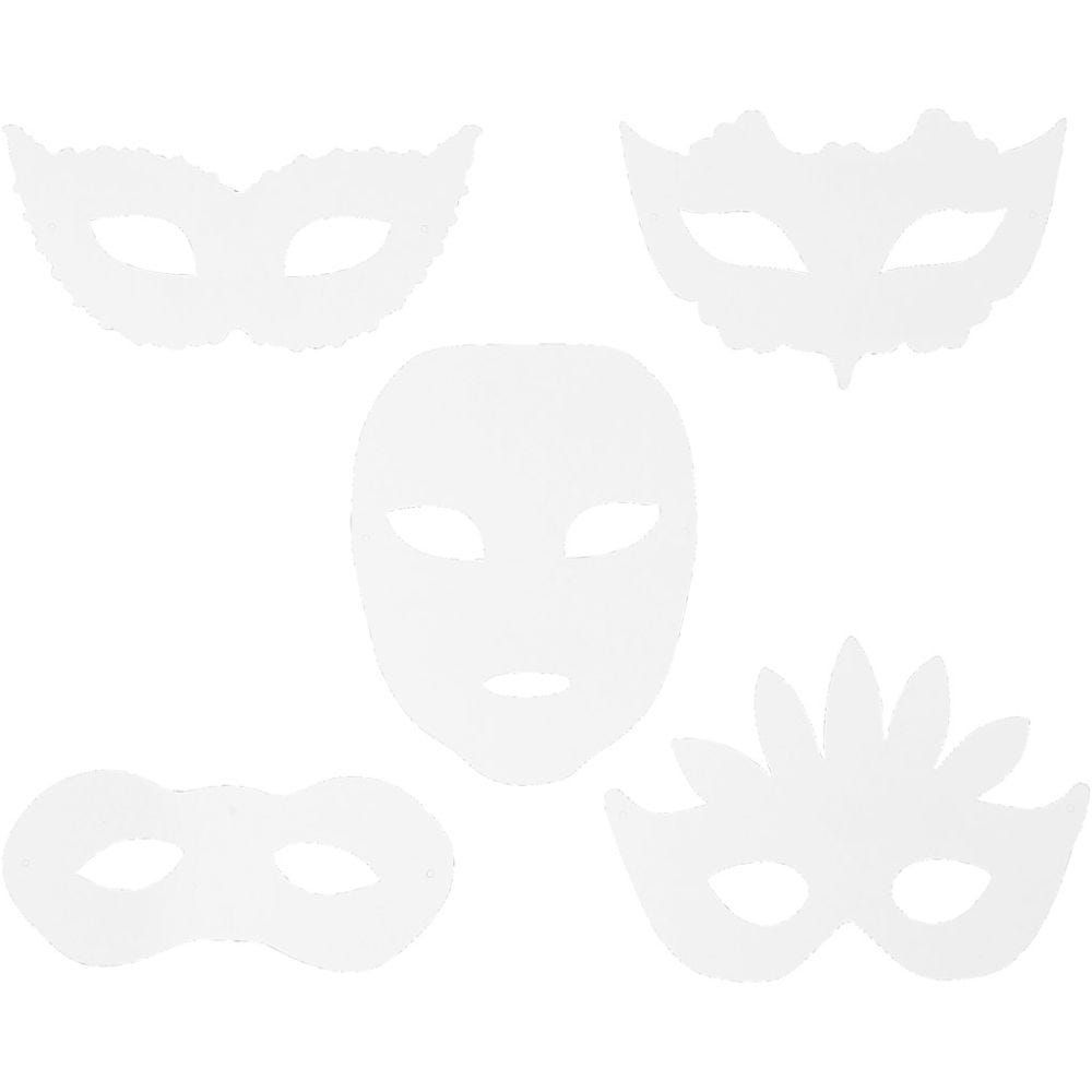Teatermasker, H: 8,5-19 cm, B: 15-20,5 cm, 230 g, vit, 16 st./ 1 förp.