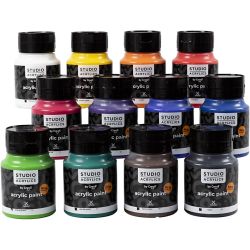 Creall Studio Akrylf&auml;rg, mixade f&auml;rger, 12x500 ml/ 1 f&ouml;rp.